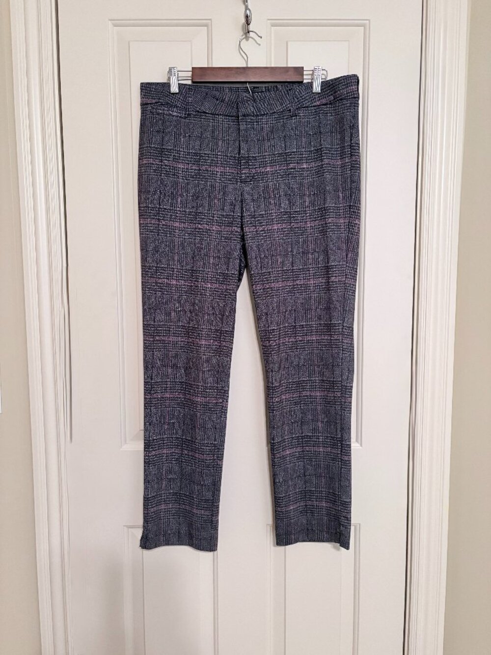 KUT from the Kloth Mia Ankle Skinny Plaid Pants Gray Burgundy Size 14
